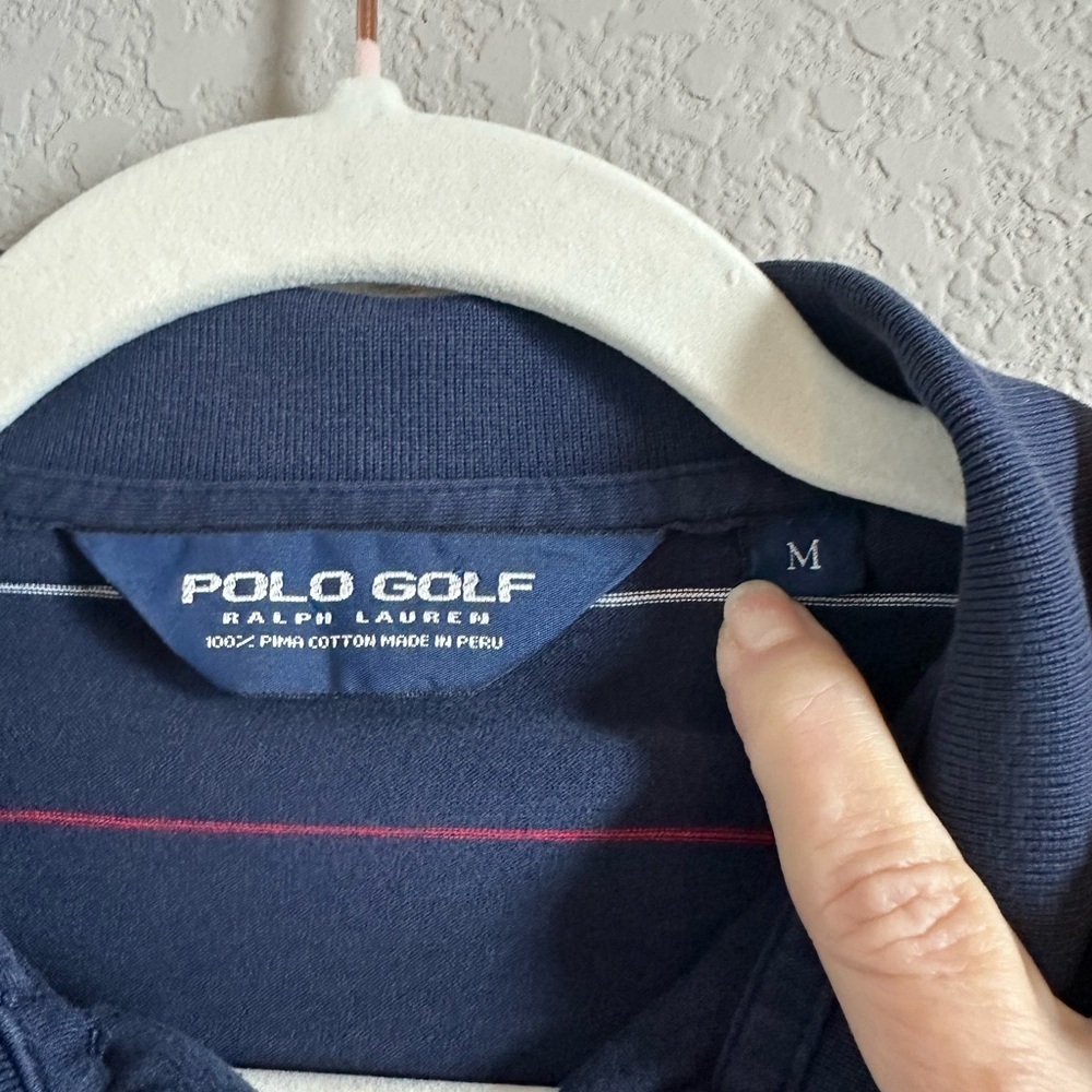 Ralph Lauren Gold Men's Navy Polo with Multicolor Stripes - Picture 3 of 4